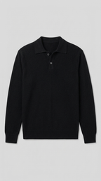 Code Culture catalog | lapel-polo-sweater-mens-loose-sweater | black | macro flat lay