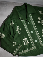 Code Culture catalog | loose-embroidered-linen-tunic-bomber-jacket | color-green | macro flat lay