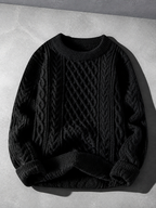 Code Culture catalog | autumn-and-winter-new-mens-twist-sweater-casual-round-neck-pullover-top | b046-black | macro flat lay