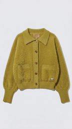 Code Culture catalog | imitation-mink-cashmere-sweater-cardigan | green | macro flat lay