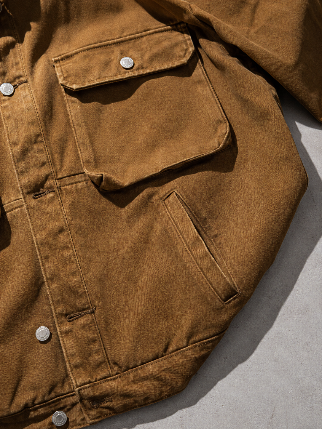 Code Culture catalog | motorcycle-loose-workwear-warm-jacket | color-yellow | macro flat lay