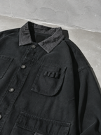 Code Culture catalog | mens-corduroy-collar-loose-workwear-jacket | color-black | macro flat lay