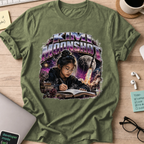 Mini Moonshot Cosmic Retro Shirt — Military Green storefront mockup