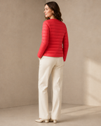 Women's Lightweight Down-Filled Quilted Jacket for Layering in Delightful Red, 04 back or side, worn by model