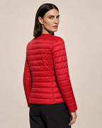 Women's Lightweight Down-Filled Quilted Jacket for Layering in Red, 04 back or side, worn by model