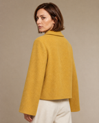 Women's Cropped Button-Front Woolen Jacket for Layering in Ginger Yellow, 04 back or side, worn by model