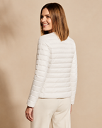 Women's Lightweight Down-Filled Quilted Jacket for Layering in White, 04 back or side, worn by model