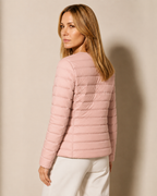 Women's Lightweight Down-Filled Quilted Jacket for Layering in Pink, 04 back or side, worn by model