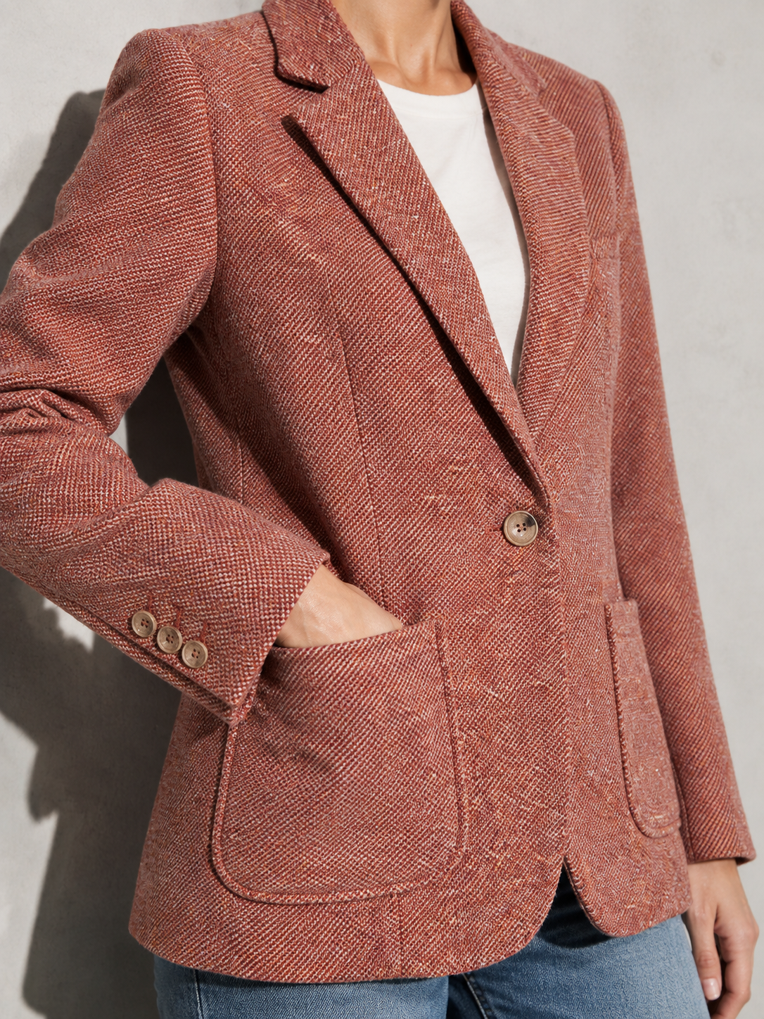 Women's Quilted Woolen Suit Jacket in Orange, 04 macro, worn by model