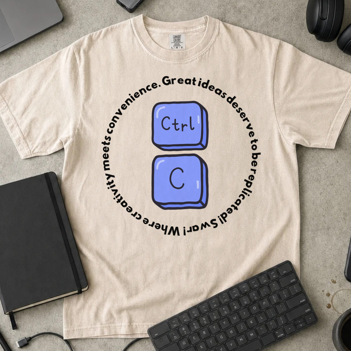 Ctrl C Great Ideas Deserve to Be Replicated Shirt in Ivory, Comfort Colors 1717 tee flat lay