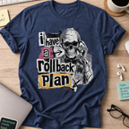 I Have a Rollback Plan Punk Collage Shirt — Navy storefront mockup