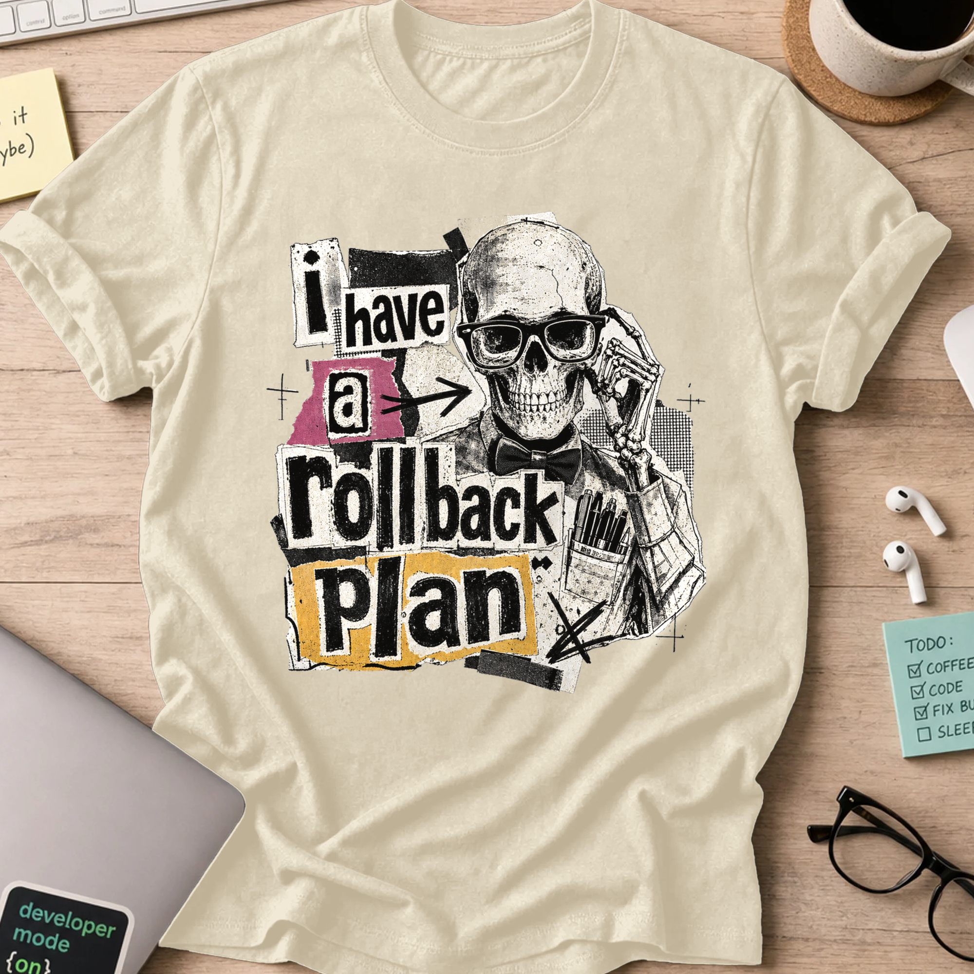 I Have a Rollback Plan Punk Collage Shirt — Natural storefront mockup