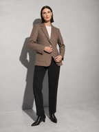 Women's Quilted Woolen Suit Jacket in Coffee, 05 adjusting, worn by model