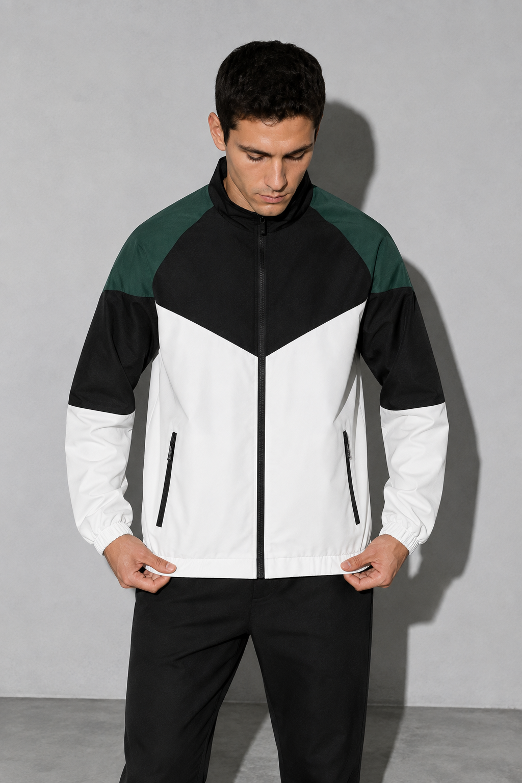 Men’s Colorblock Lightweight Sports Jacket | Black And White | adjusting | CodeCulture catalog