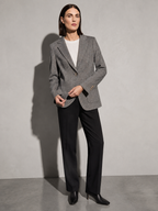 Women's Quilted Woolen Suit Jacket in Gray, 05 adjusting, worn by model