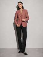 Women's Quilted Woolen Suit Jacket in Orange, 05 adjusting, worn by model