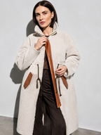 Women's Mid-Length Colorblock Wool Coat in Picture Color, 05 adjusting, worn by model