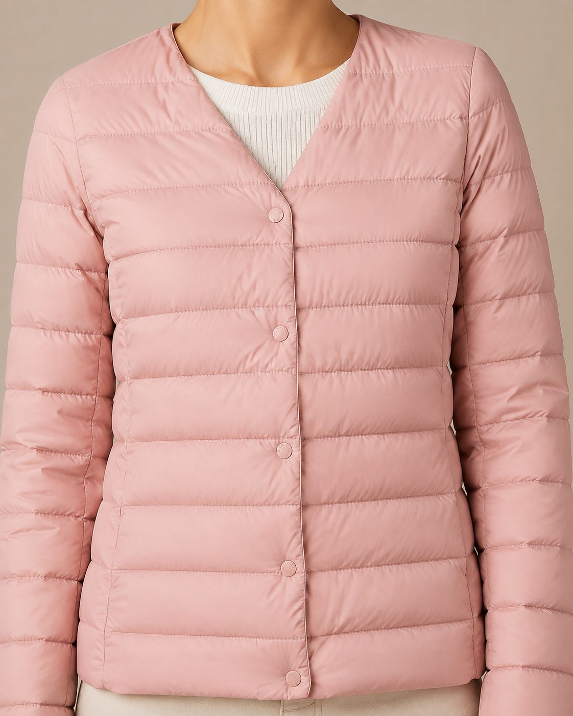 Women's Lightweight Down-Filled Quilted Jacket for Layering in Pink, 05 material macro, worn by model