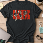 Caching Money Retro Typography Shirt — Black storefront mockup