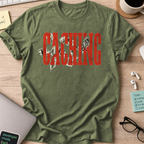 Caching Money Retro Typography Shirt — Military Green storefront mockup