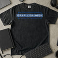 Data Over Opinion Blue Shirt in Black, Comfort Colors 1717 tee flat lay