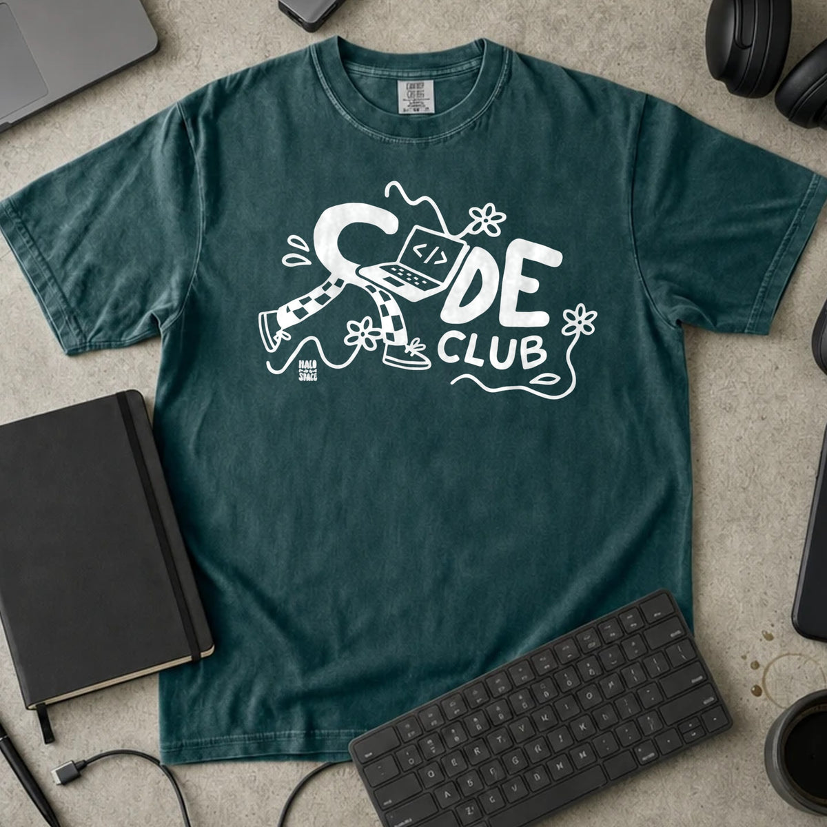 Code Club Shirt in Blue Spruce, Comfort Colors 1717 tee flat lay