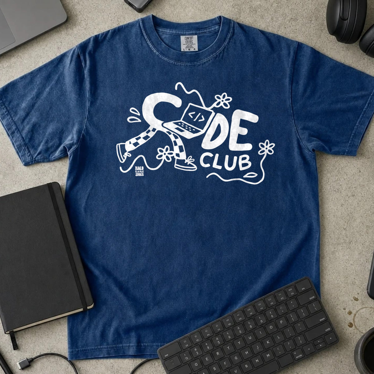 Code Club Shirt in True Navy, Comfort Colors 1717 tee flat lay