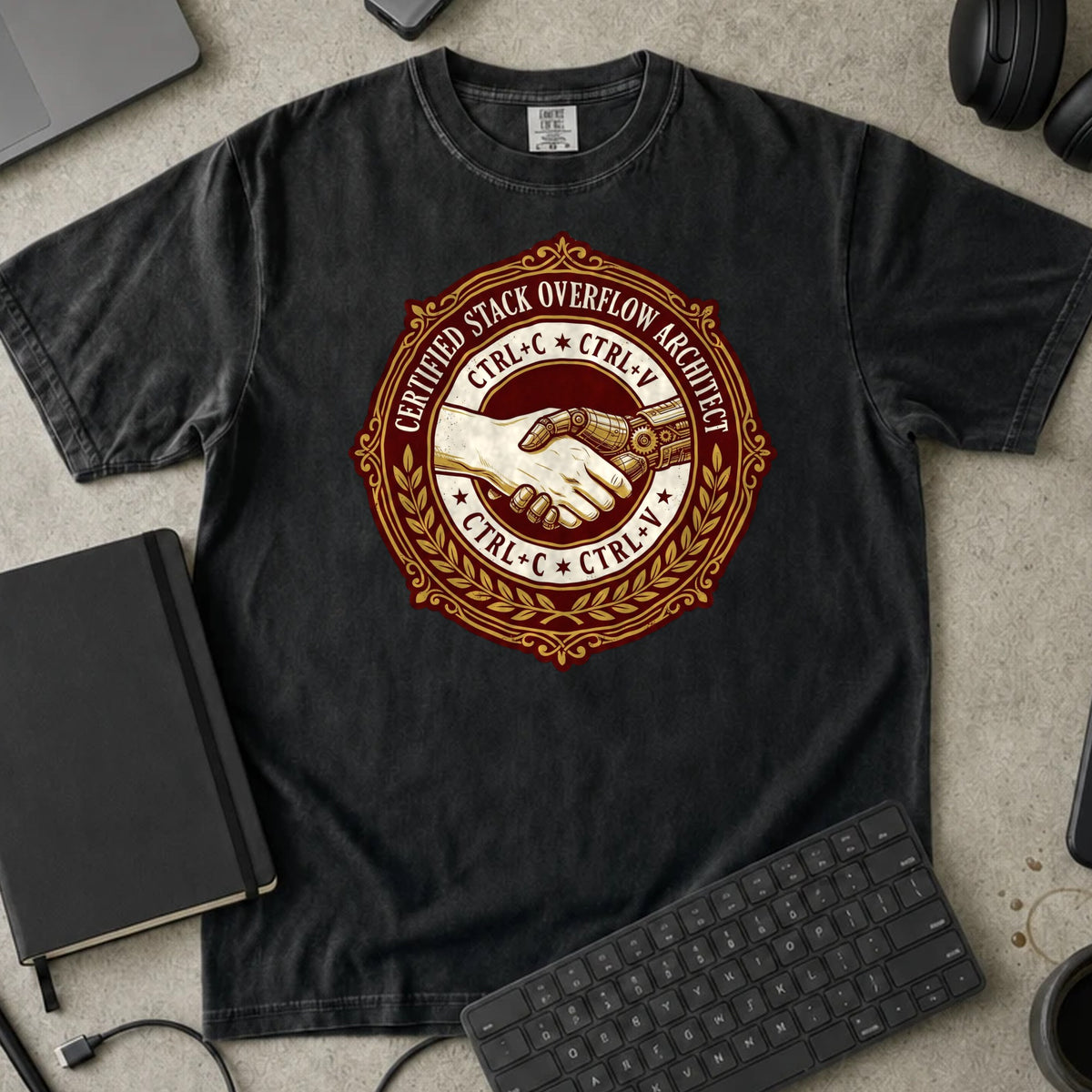 Certified Stack Overflow Architect Shirt in Black, Comfort Colors 1717 tee flat lay