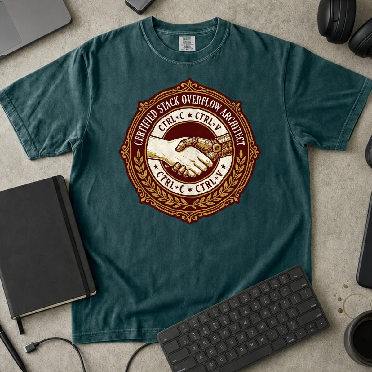 Certified Stack Overflow Architect Shirt in Blue Spruce, Comfort Colors 1717 tee flat lay