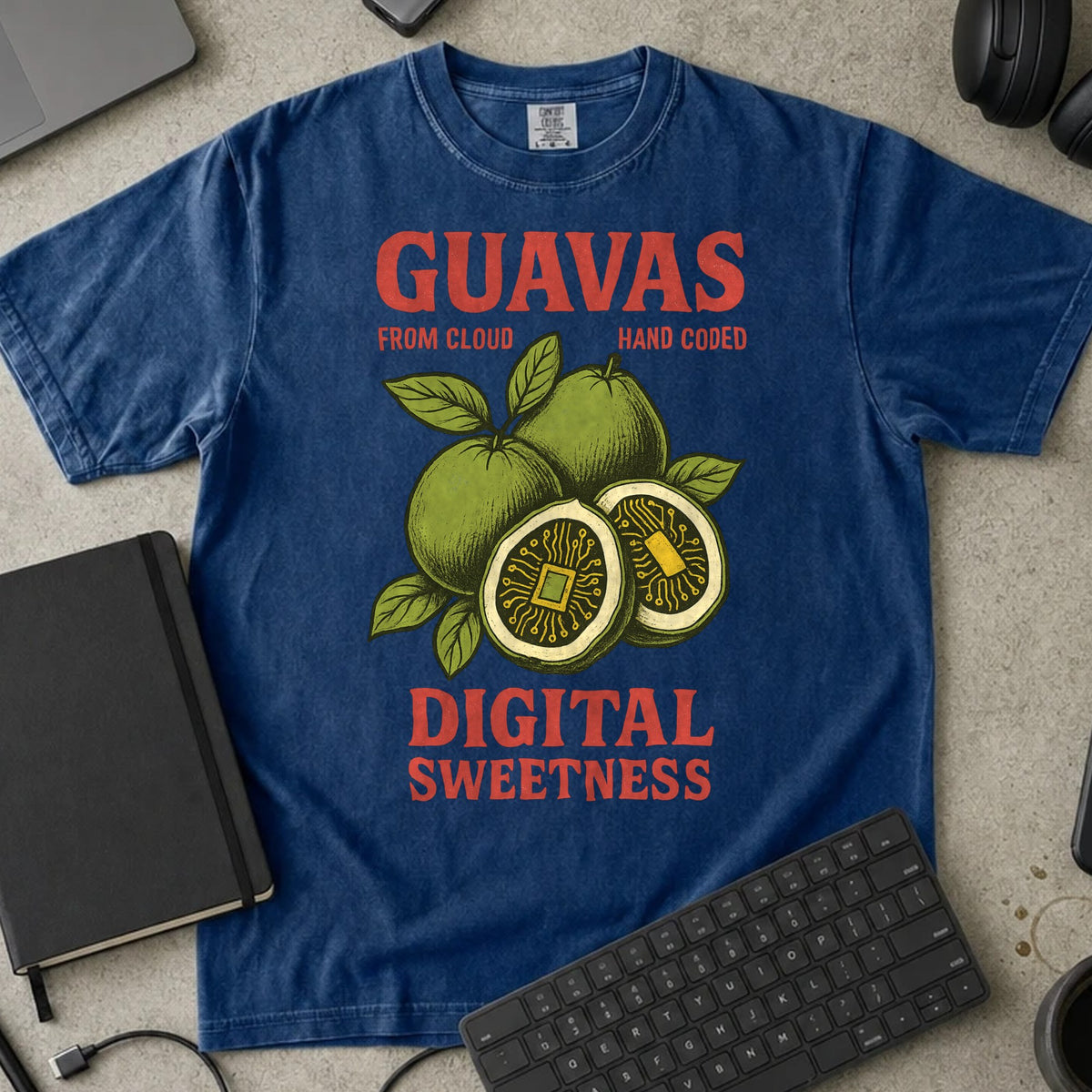 Guavas Digital Sweetness Shirt in True Navy, Comfort Colors 1717 tee flat lay