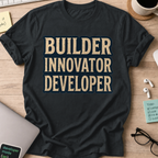 Builder Innovator Developer Vintage Shirt — Black storefront mockup