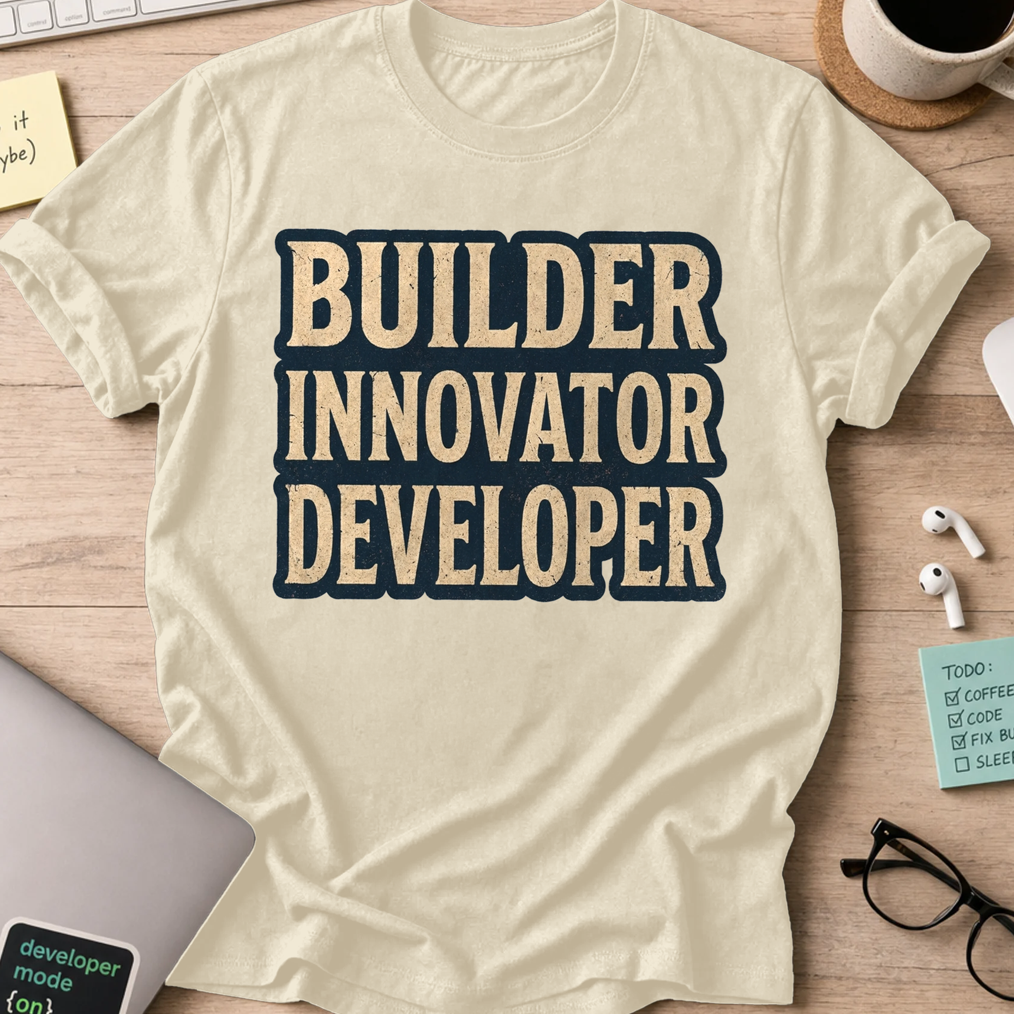 Builder Innovator Developer Vintage Shirt — Natural storefront mockup