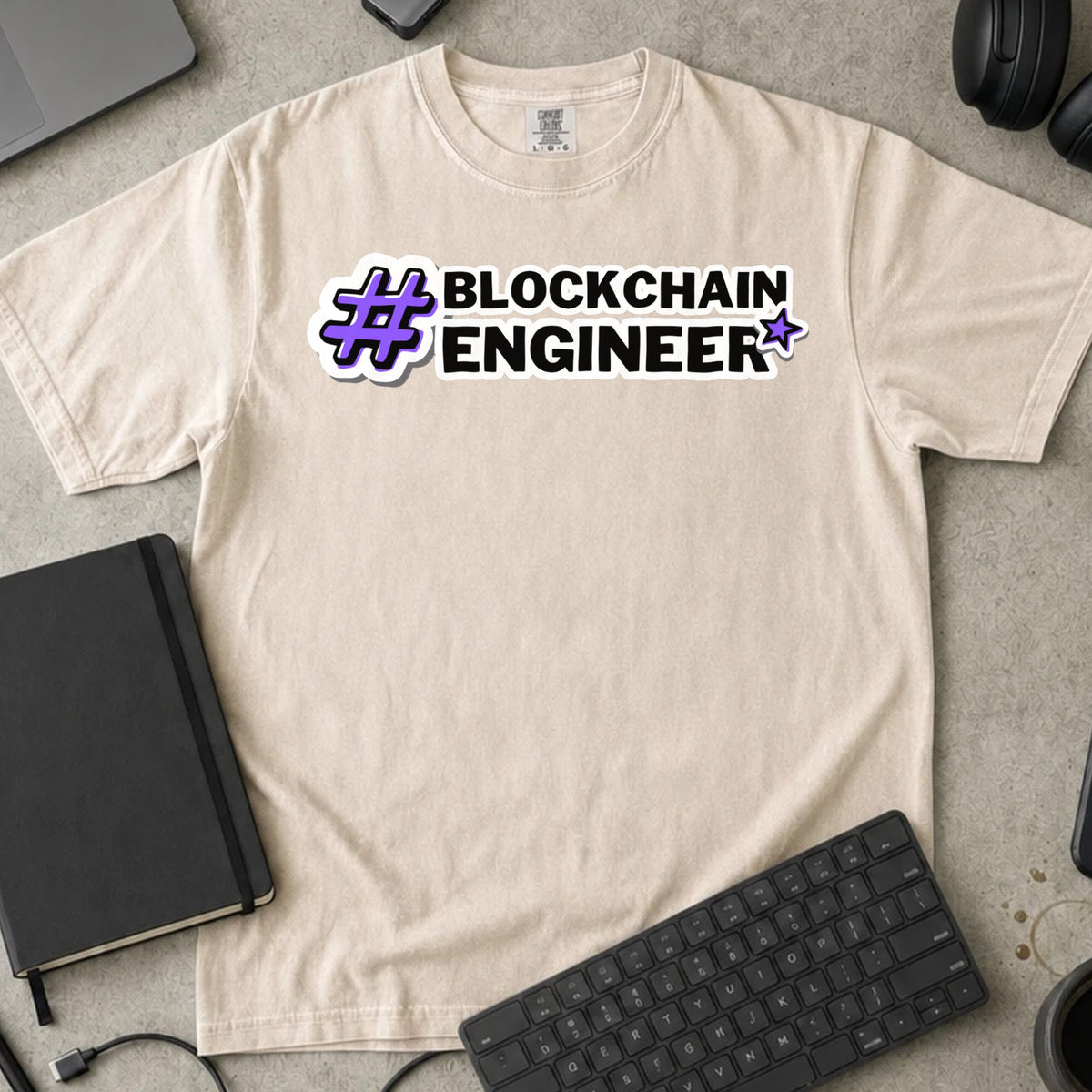 Blockchain Engineer Hashtag Shirt in Ivory, Comfort Colors 1717 tee flat lay