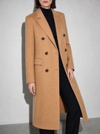 Loose Slim Fit Woolen Coat Mid-length Woolen Coat in Camel - bust to thigh view