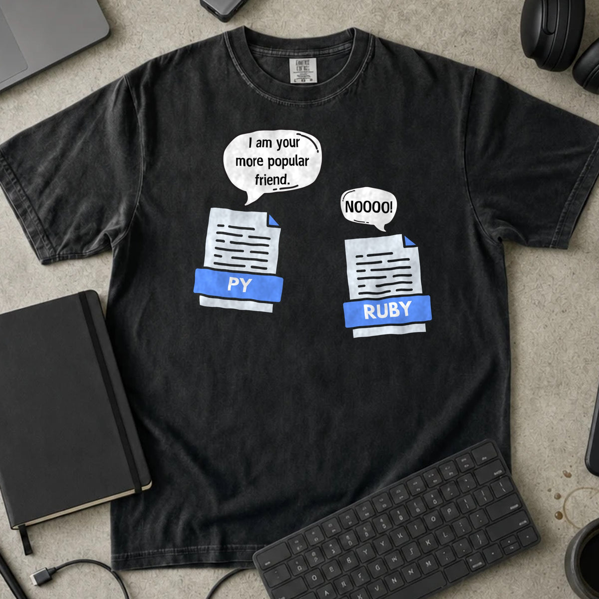 I Am Your More Popular Friend Python Shirt in Black, Comfort Colors 1717 tee flat lay
