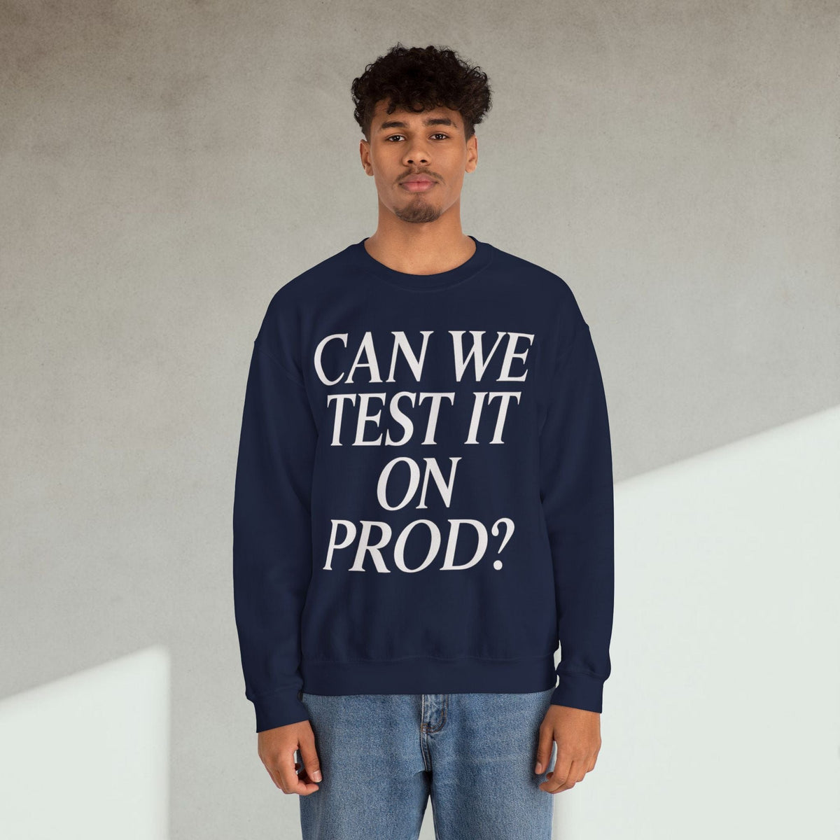 Code Culture can we test it on prod Sweatshirt funny programmer Sweatshirt in S — Code Culture developer clothing