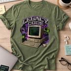 Legacy Code Retro Computer Shirt — Military Green storefront mockup