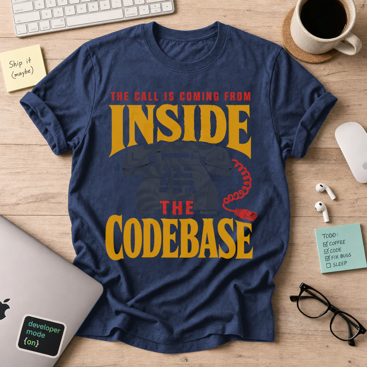 The Call Is Coming from Inside the Codebase Shirt — Navy