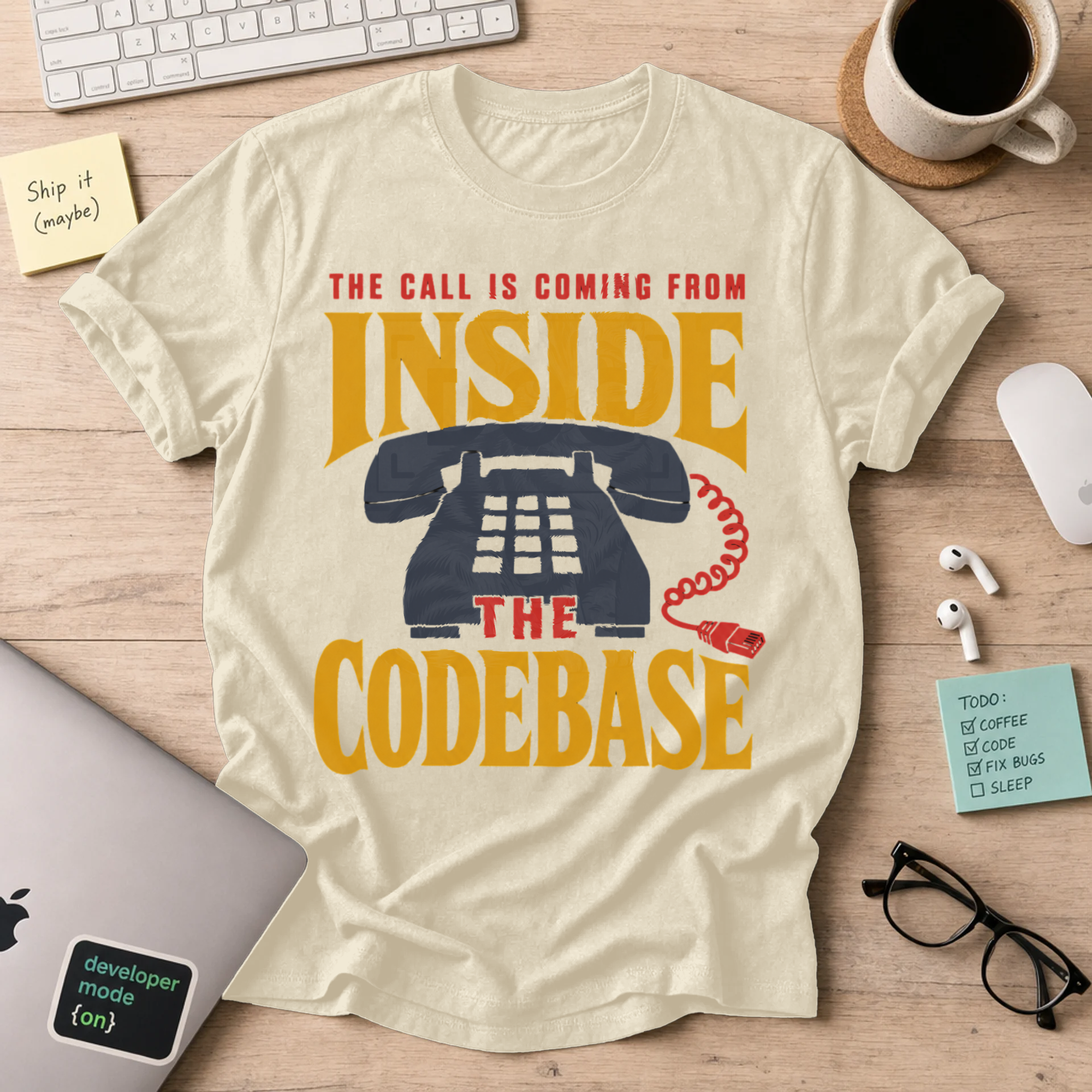 The Call Is Coming from Inside the Codebase Shirt — Natural