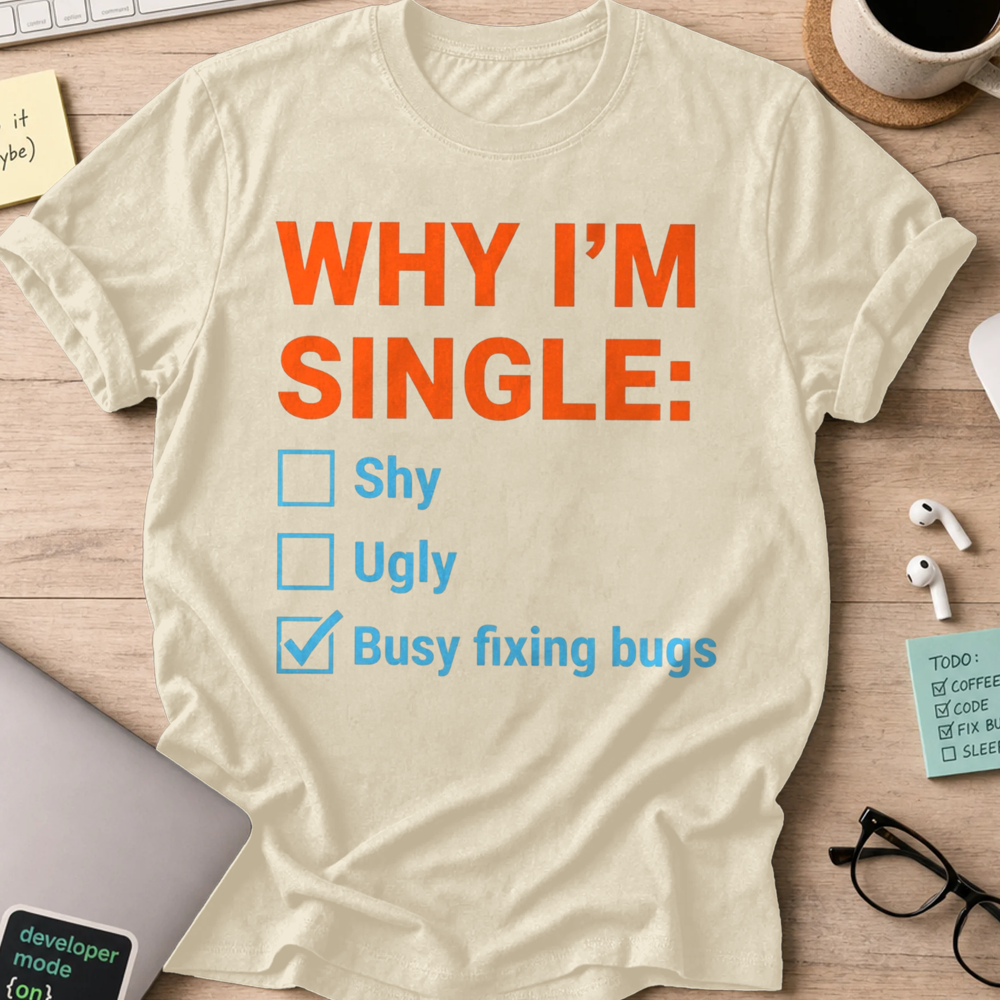 Why I'm Single Busy Fixing Bugs Shirt - Natural