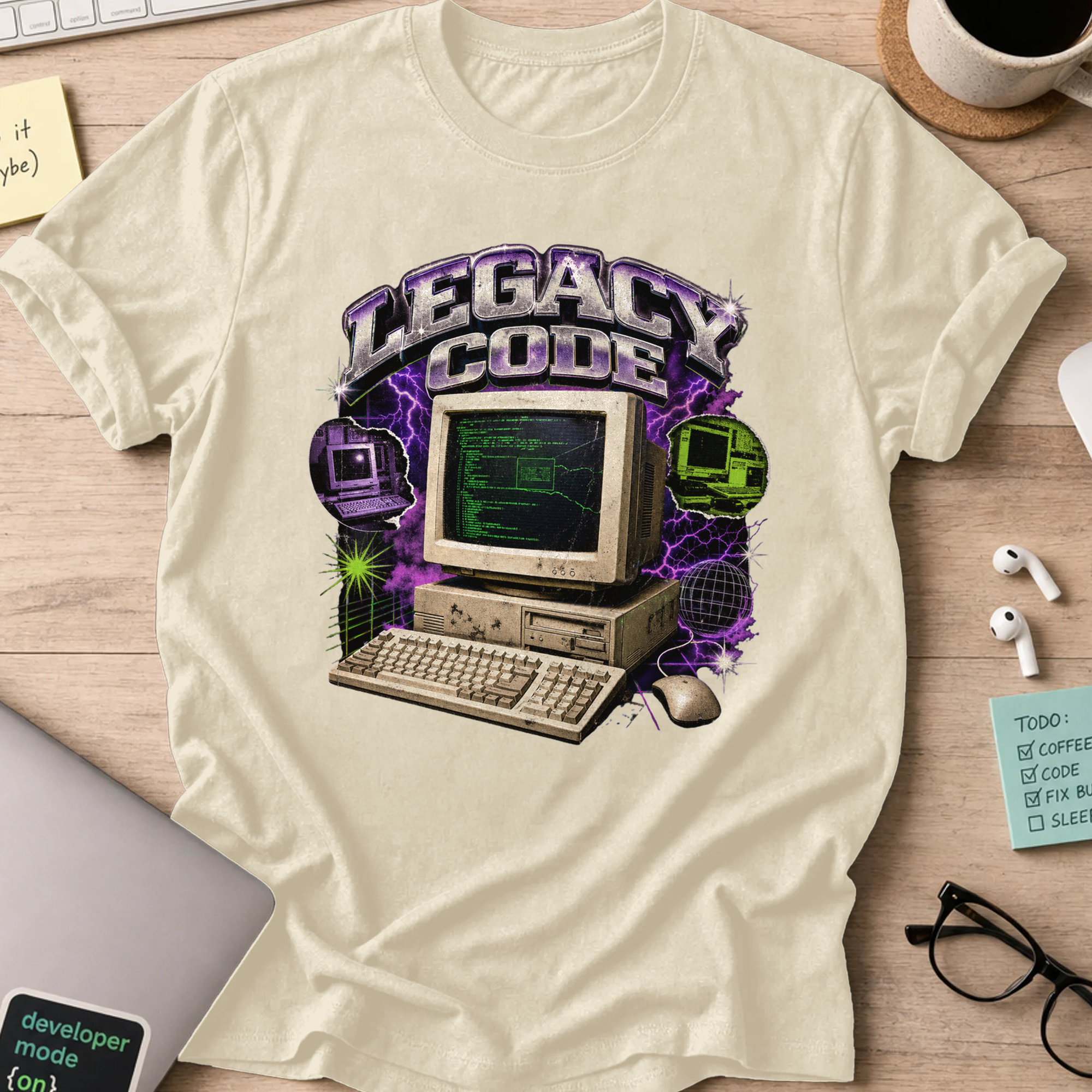 Legacy Code Retro Computer Shirt — Natural storefront mockup