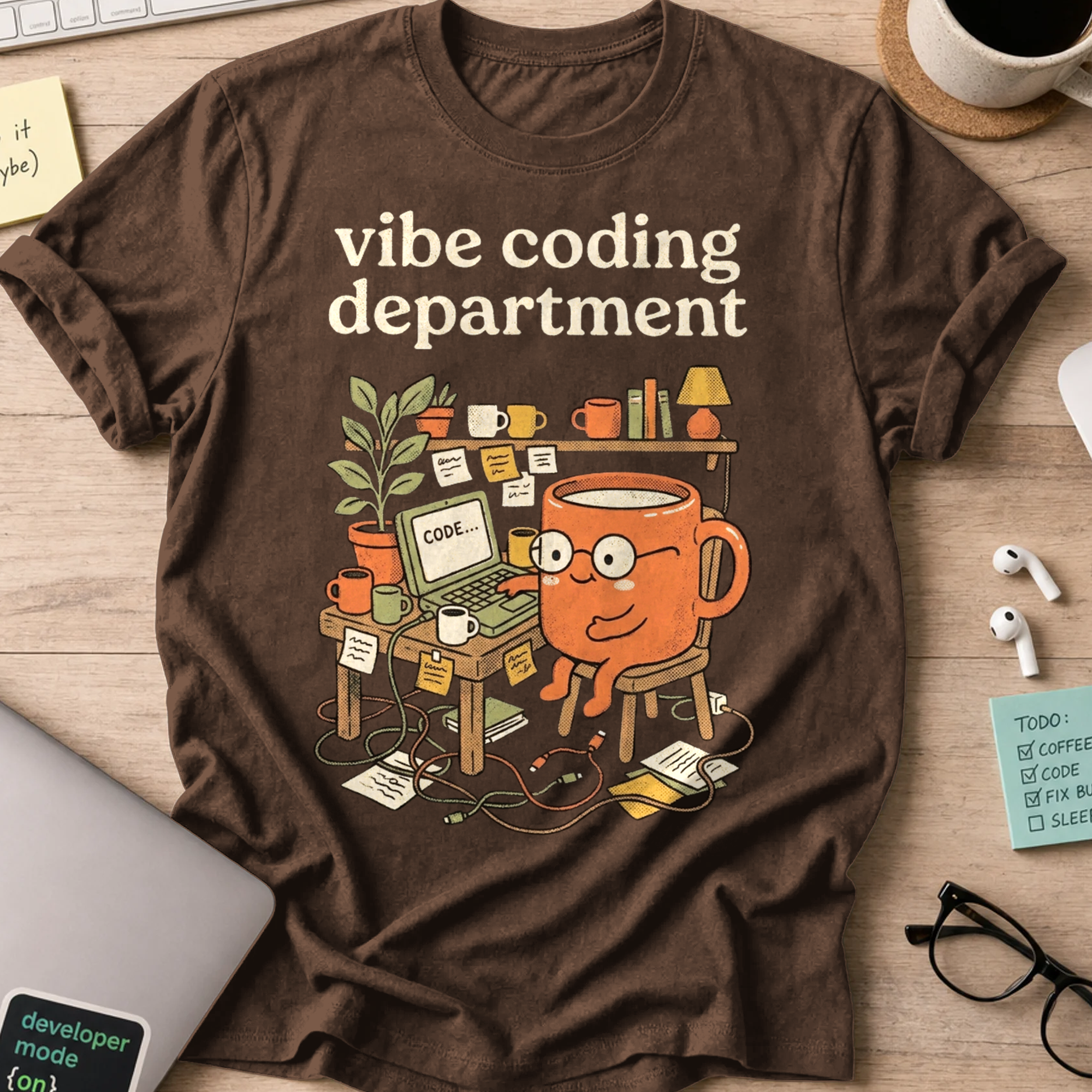 Cute Vibe Coding Department Shirt — Dark Chocolate