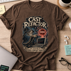 Cast Refactor Fantasy Coder Shirt — Dark Chocolate storefront mockup