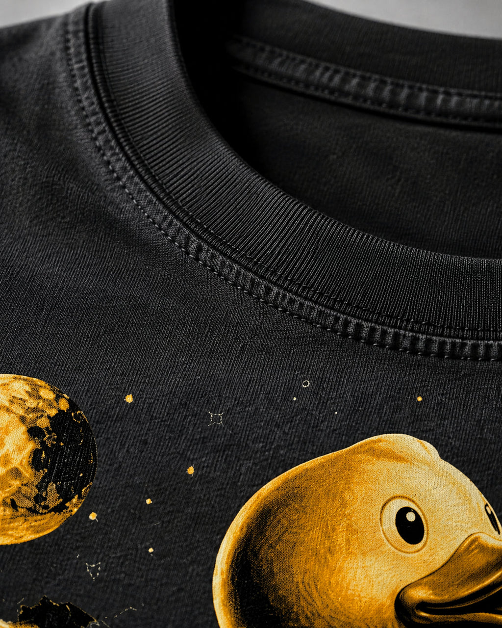 Debug Duck Midnight Premium Shirt — 100% Ringspun Cotton Macro Detail