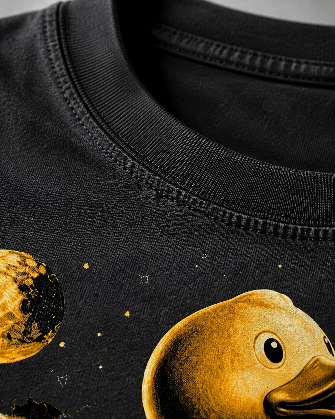 Debug Duck Midnight Premium Shirt — 100% Ringspun Cotton Macro Detail