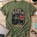 Cast Refactor Fantasy Coder Shirt — Military Green storefront mockup