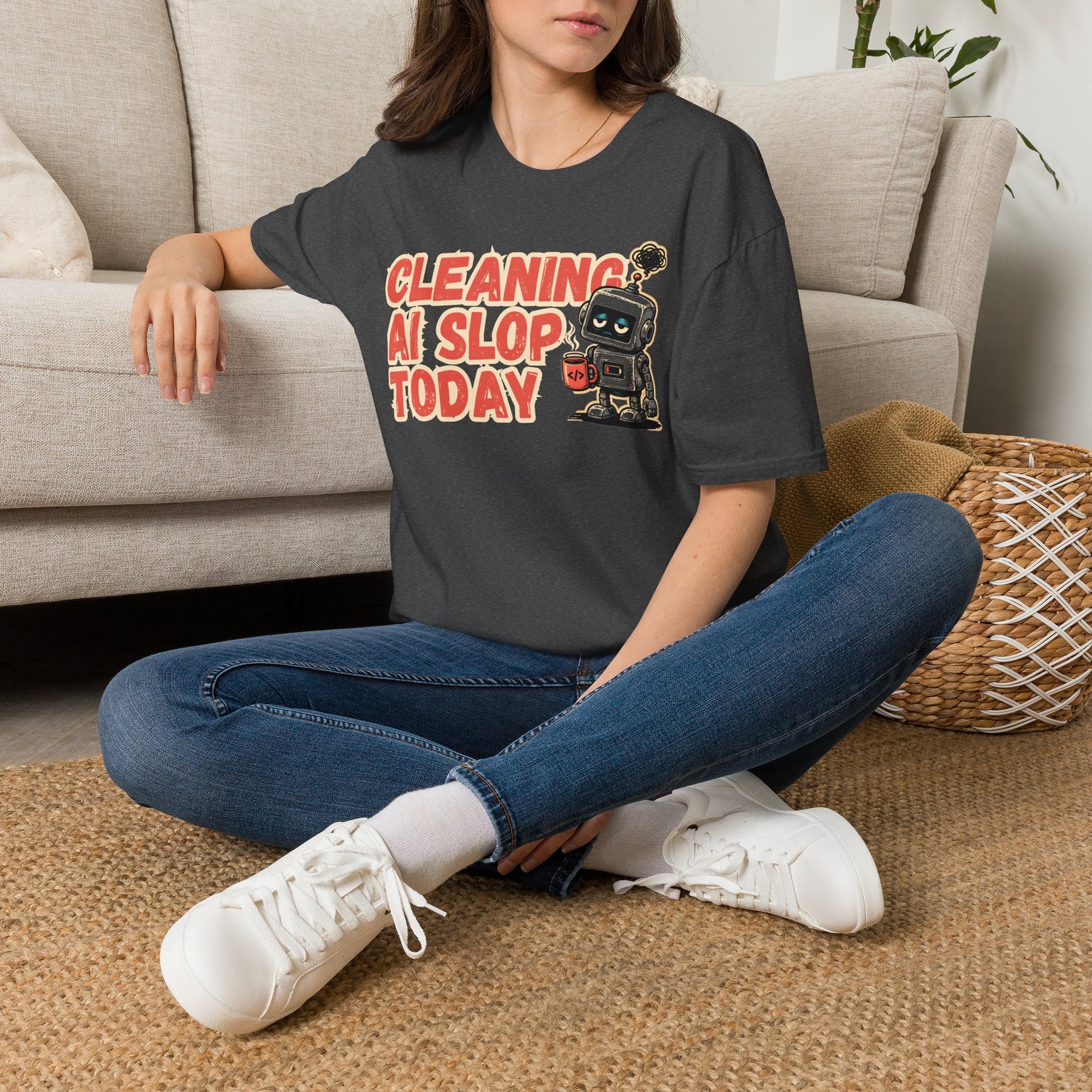 Cleaning AI Slop Today Retro Robot Shirt
