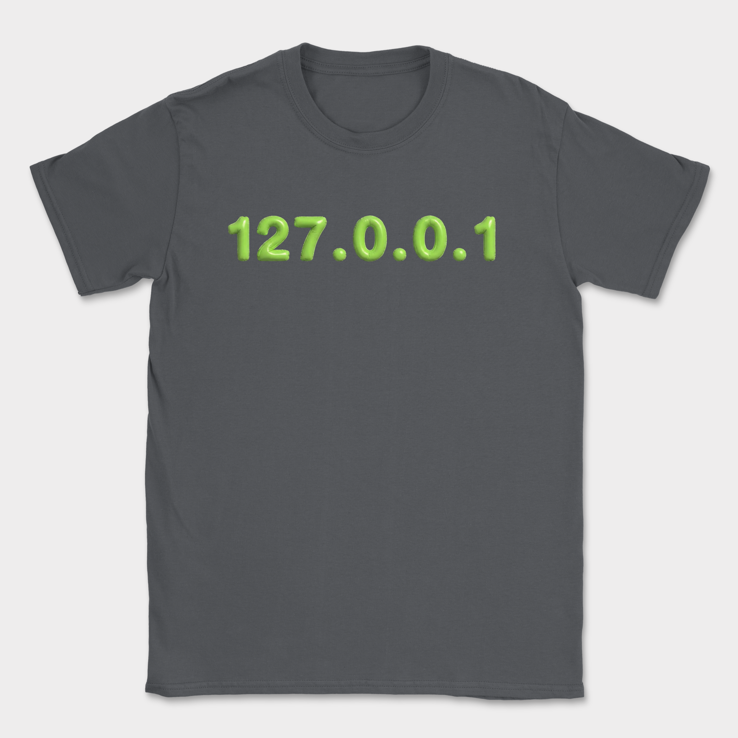 127.0.0.1 puffy text shirt — Dark Heather Grey