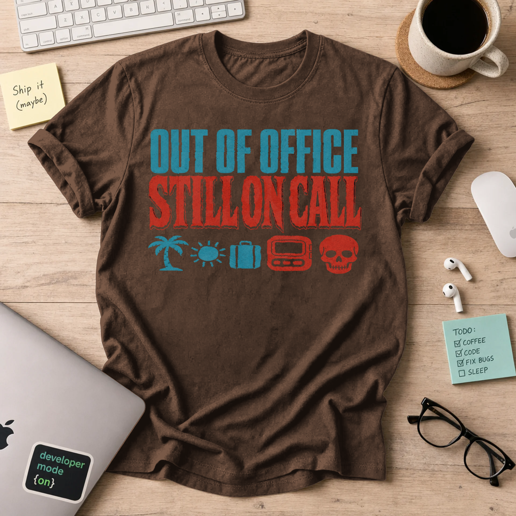 Out of Office, Still On Call Shirt — Dark Chocolate