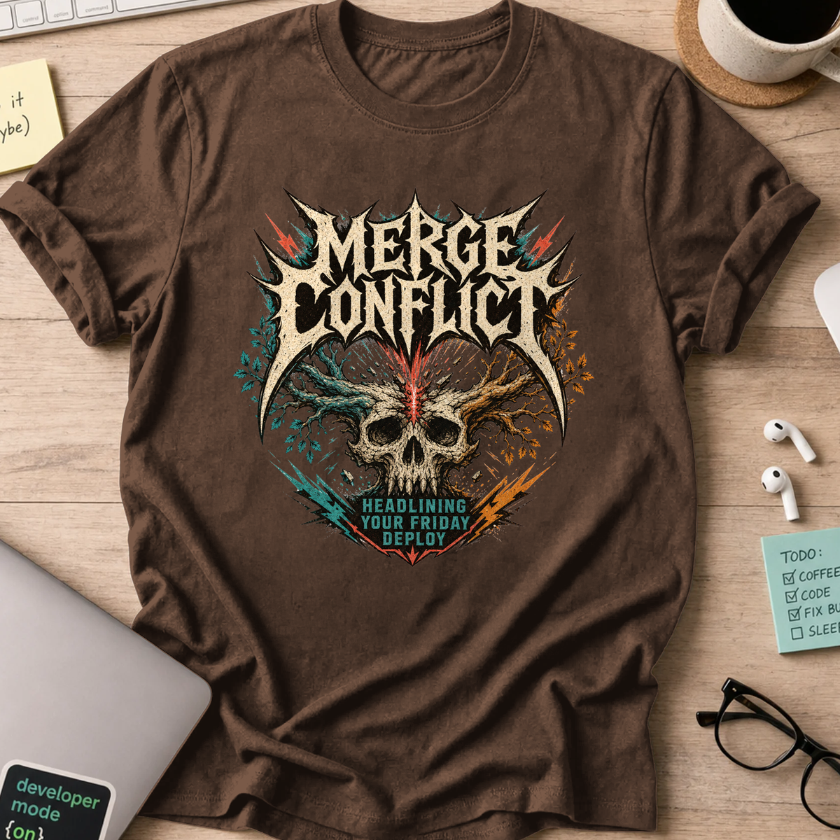 Merge Conflict Friday Deploy Shirt — Dark Chocolate
